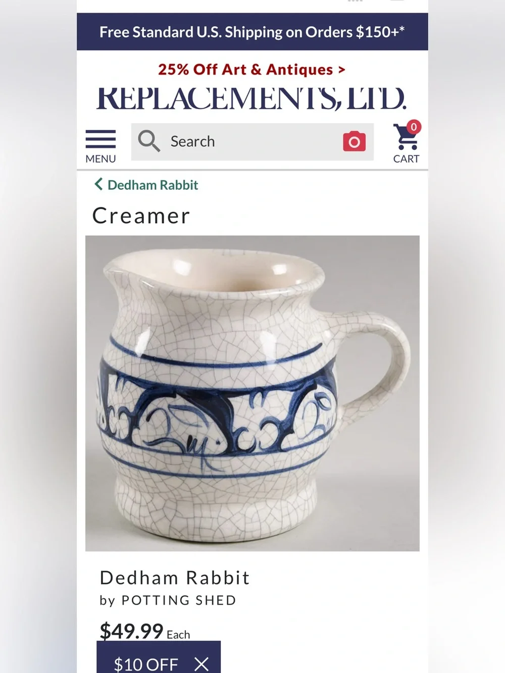 Vintage DEDHAM Pottery The Potting Shed Bunny Rabbit Creamer